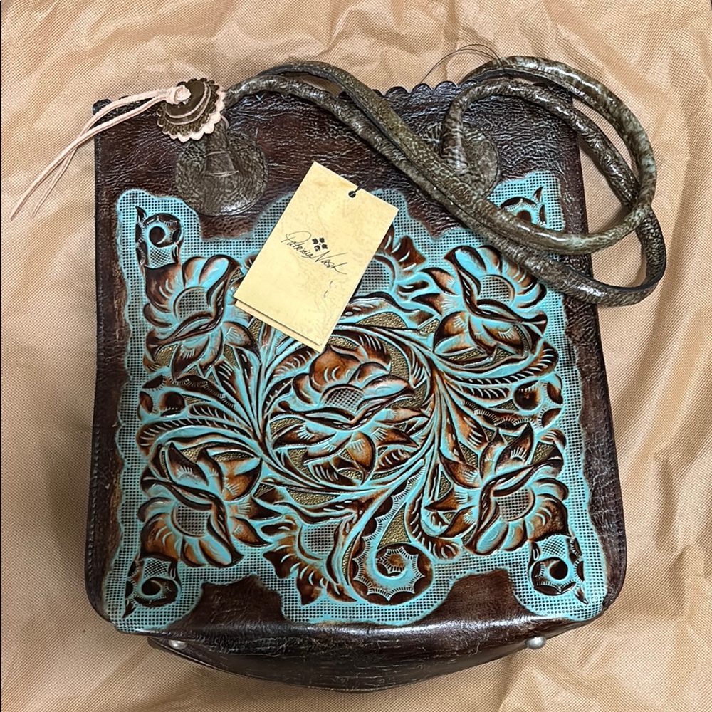 Patricia Nash Brown and Turquoise Leather Bag